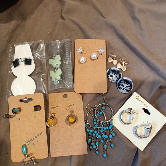 Jewelry - Assorted Earrings Set with Turquoise Color  One White Cloisonne Bangle